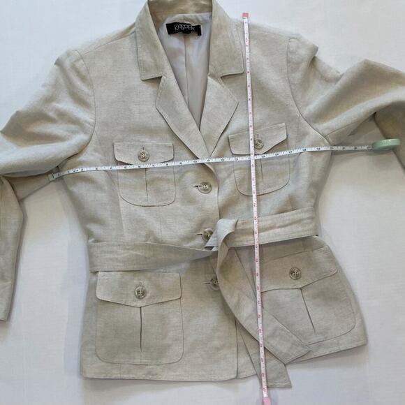Kasper Linen Blend Tan/Neutral Belted/Tie Blazer / Jacket / Utility Pockets, 12 - Picture 12 of 16